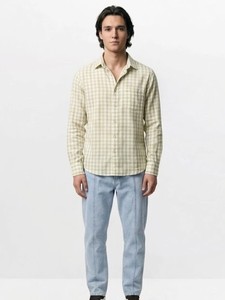 Camisa Casual de Hombre de Algodón a Cuadros de Manga Larga con Doble Botonadura, Cuello Vuelto, Transpirable, Tejida, para Verano - Product Image 2