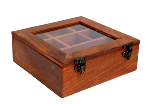Caja de especias de madera Masala Daani con tapa transparente y cuchara de madera, organizador de especias marrón para cocina, almacenamiento decorativo de especias. - Product Image 6