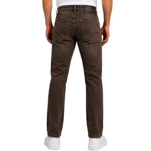 Jean en denim marron chocolat pour homme, coupe droite, motif texturé, style décontracté streetwear, cinq poches, pantalon tendance - Product Image 2