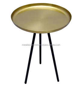 Ensemble de 3 tables d'appoint modernes rondes en cuivre, or et noir avec 3 pieds au design émaillé pour une décoration unique de meubles de salon - Product Image 6