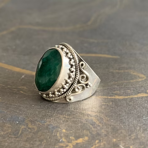 Designer Cut <b>Emerald</b> Gemstone 925 Sterling <b>Silver</b> <b>Ring</b> Wholesale Oval Shape Stone Vintage Style Jewelry For Men - Product Image 3