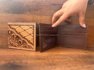 กระเป๋าสตางค์ผู้ชายแบบตะวันตกลายดอกไม้หนังแท้คาวบอยทำด้วยมือแกะสลักด้วยมือล่าสุด - Product Image 6