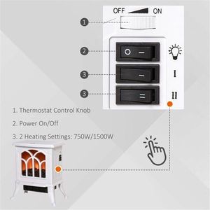 Caminetto Elettrico da 17 Pollici in Bianco, 750W/1500W - Product Image 3
