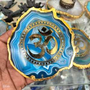 <b>Agate</b> Gold Rim <b>Coaster</b> Pink Electroformed Rim Carved Nautical Style Handmade 4-5 Inches Natural Gemstone Eco-Friendly Antique - Product Image 2