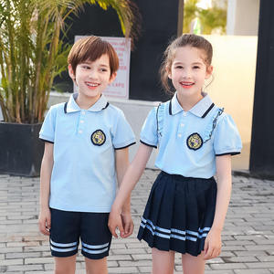 เสื้อโปโลเด็กอนุบาลแบบสองชิ้น ชุดนักเรียน แขนสั้น ผ้าฝ้าย ราคาถูก รับผลิตตามแบบ ODM - Product Image 1