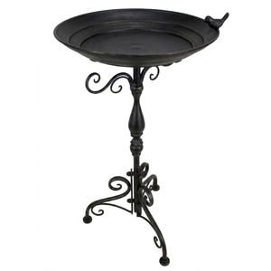 Venta Directa de Fábrica: Baño para Pájaros Grande de Metal con Acabado Negro Moderno, Comedero Exterior con Soporte, Tazón de Agua de Hierro para Jardín - Product Image 1