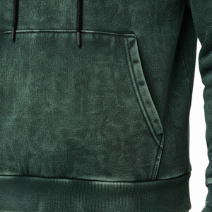 Chándal de hombre personalizado con capucha, verde oscuro, lavado ácido, transpirable, ecológico, informal, de invierno, de forro polar grueso, acolchado y con bordado. - Product Image 4