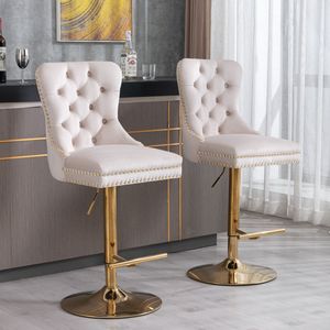 A a Furniture's Modern Upholstered <b>Bar</b> <b>Stools</b> Thick Golden Velvet with Swivel <b>Adjustable</b> Seat Height 27-35 Inch - Product Image 1