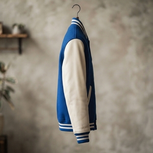 Custom Blue White <b>Letterman</b> <b>Jacket</b> Wool Body Leather Sleeves Snap Button Embroidered Patch College Style <b>Jacket</b> - Product Image 2