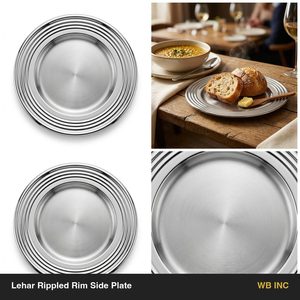 Handmade SS304 Satin Well Mirror Rim 21 cm Bread Size Lehar Rippled Side <b>Plate</b> for Home <b>Decor</b> Hotels Weddings Dishes & <b>Plates</b> - Product Image 5