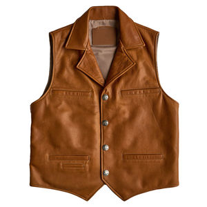 Diseño clásico para chaleco de cuero personalizado, chaleco de cuero vaquero, chaleco largo para hombre, chaleco de cuero hecho a medida - Product Image 1