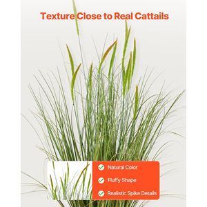 Lot de 2 herbes artificielles en PVC de 35 pouces, type Cattail, pour intérieur et extérieur, arbustes verts haut de gamme en pot pour la décoration de la maison - Product Image 3