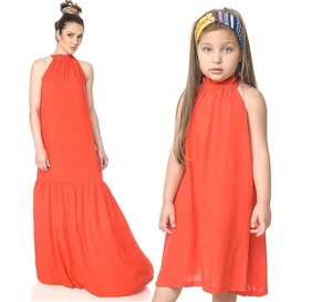 Alluring Party Wear Mum & Me Matching Red Sleeveless Loose & light Weight Long Maxi Dress Set Crafted With Soft Cotton Fabric - Product Image 1