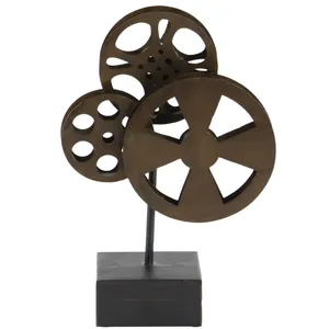 Bronze Geometric Metal Sculpture Artistic Handmade Industrial Tabletop Decor 16 Inch Height for Living Room - Product Image 3