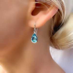 Pendientes colgantes de plata de ley con cristal Swarovski azul aguamarina, elegantes y brillantes, regalo para mujer - Product Image 5