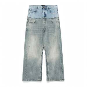 Jean baggy droit double couche pour femme, bleu clair, en denim double, déstructuré, avec logo personnalisé sur le devant - Product Image 2