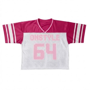 Trendy Red White Mesh Football Jersey Vintage Athletic Sportwear V Neck Crop Top Casual Streetwear Activewear Practice Tee - Product Image 4