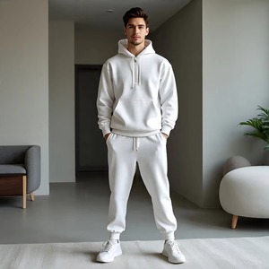 Conjunto Deportivo con Capucha para Hombre, 100% Algodón, Manga Larga, Color Sólido, Ropa Casual con Bolsillos Laterales y Cierre con Cordón - Product Image 3