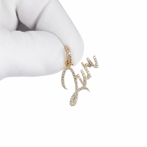 Collar con Nombre Inicial en Cursiva, Personalizado con Piedras Naturales, Estilo Lindo, Unisex, Dijes y Colgantes de Oro Sólido de 14K - Product Image 1