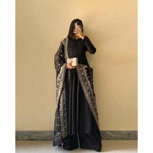 Vestido de Fiesta sin Mangas de Poliéster Negro con Diseño KB, Estilo Oriental, con Hermosa Dupatta, Elegante Atuendo para Bodas - Product Image 3