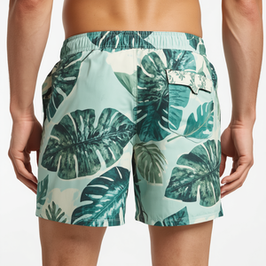 Shorts de bain Island Breeze pour hommes de qualité supérieure, avec une construction légère et à séchage rapide, et un design graphique artistique estival. - Product Image 4
