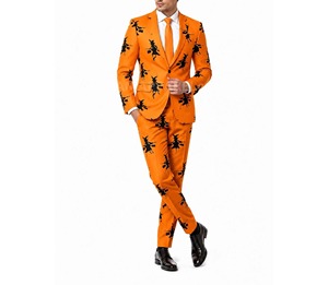 Men's Halloween Suit Orange Pumpkin Witch Print 2-Piece Costume, Spooky <b>Blazer</b> & Pants, Party Cosplay Outfit for Men - Product Image 1
