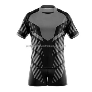Ensembles de maillots et shorts de rugby personnalisés en polyester respirant à 100 %, avec logo, coupe oversize et évacuation de l'humidité, vente en gros - Product Image 1