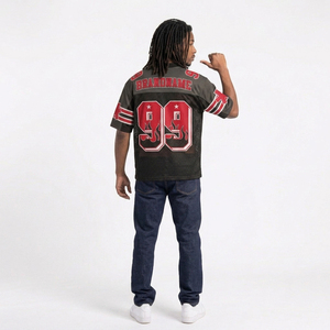 เสื้อยืดตาข่ายสไตล์ยุค 90 ทรงหลวม คอวี เสื้อยืดฤดูร้อน เสื้อกีฬาแบบสั่งทำ เสื้อฟุตบอลวินเทจ เสื้อยืดผู้ชาย Y2K ทรงโอเวอร์ไซส์ ลายกราฟิก - Product Image 4