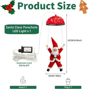 Luci a Paracadute di Babbo Natale LED 24,8 Pollici con 8 Modalità, Decorazioni Natalizie Appese, Stringa Luminosa per Albero di Natale con Timer e Memoria - Product Image 3