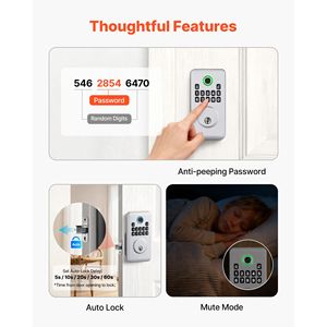 Serratura Elettronica Biometrica con Impronta Digitale e Blocco Automatico, Codice Monouso Anti-Spia, Design Ergonomico per Porte in Legno - Product Image 5
