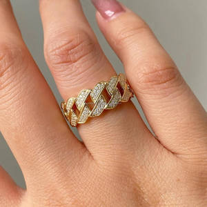 Bague en argent sterling 925 avec moissanite taille ronde, style chaîne cubaine, pour homme, sertie de diamants, type alliance éternité, bijoux hip-hop à maillons gourmette - Product Image 1