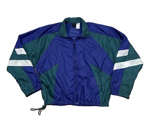 Chaqueta Cortavientos Colorblock Retro Azul Verde Blanco Estilo Urbano para Hombre con Cierre de Cremallera y Resistente al Agua - Product Image 1