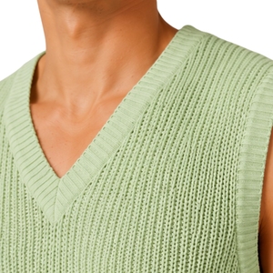 Chaleco de Punto Verde Menta para Hombre, Cuello en V, Sin Mangas, Suave, Ligero, Informal, a la Moda, con Logotipo Personalizado, Fabricante OEM - Product Image 6