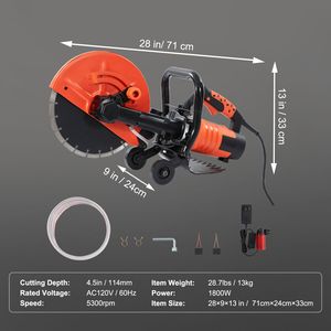 Scie à disque électrique humide 1800W pour la découpe du béton, 12 pouces, profondeur réglable de 4,5 pouces par scie murale - Product Image 3