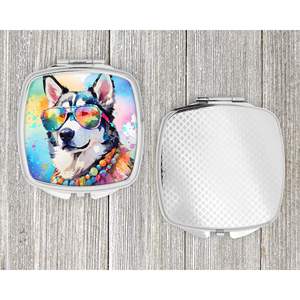 Husky sibérien Hippie Dawg miroir de maquillage de voyage décoratif compact miroir de poche pliant pour femmes et filles - Product Image 4