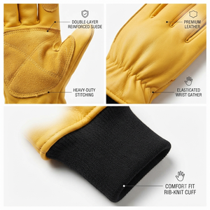 Reinforced Cowhide Grain Leather Durable Safety Anti-Static Smooth Elastic Wristlet Work <b>Gloves</b> Cold Resistant Thick Fleece - Product Image 3