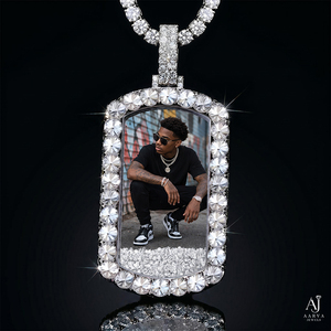 Collier pendentif photo personnalisé serti de zircons, breloque commémorative plaqué or rose sur argent, bijou hip-hop style dog tag pour cadeau - Product Image 4