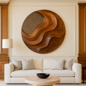 Escultura de Pared de Madera Art Deco Hecha a Mano, Ecológica y Duradera, de Forma Redonda para Sala de Estar - Regalo Artístico para el Hogar - Product Image 1
