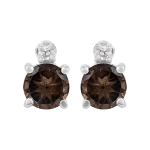 Solid 925 Sterling <b>Silver</b> <b>Stud</b> Earrings Round Faceted Smoky Quartz Zircon Claw Setting Classic Women's Fine Jewelry Everyday Wea - Product Image 1