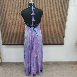 Pink Floral Rayon Maxi <b>Dress</b> V-neck Loose Boho Chiffon Summer <b>Beach</b> Casual Women's <b>Long</b> Sleeveless Asymmetrical Hem Quick Dry - Product Image 3
