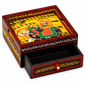 Handcrafted Rectangular Wooden Elephant Printed Serving Tray with <b>Storage</b> <b>Drawer</b> | Decorative Multipurpose Tableware Tray - Product Image 3
