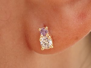 Pendientes de Amatista en Plata de Ley 925 con Baño de Oro de 14K, Dos Piedras, Regalo de Piedra de Nacimiento de Febrero para Mujer - Product Image 5