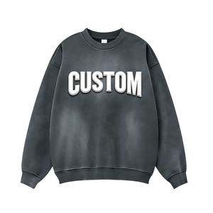 Sudadera Personalizada con Lavado Ácido para Mujer, Logotipo con Impresión 3D en Relieve, Oversize, Felpa de Algodón Grueso, Cuello Redondo Gris Vintage, Top Estilo Urbano - Product Image 1