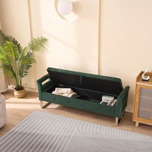 Banc de rangement souple en velours vert de 67.91 pouces de large avec accoudoirs pour meubles de chambre à coucher d'entrée de salon - Product Image 2