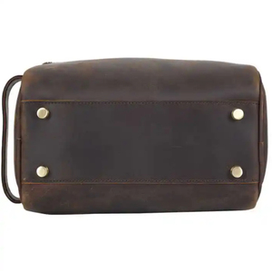 Bolsa de Cosméticos de Cuero, Tamaño Mediano, Estilo Vintage, Cierre de Cremallera, Asa Suave, Detalle de Remache, Diseño Duradero - Product Image 1