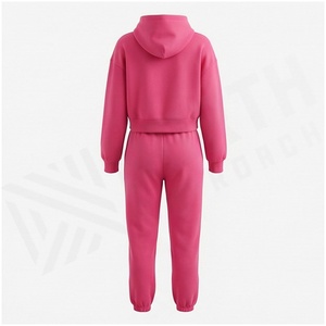 Women <b>Pink</b> Hooded <b>Sweatshirt</b> & Jogger Pants Set Casual Solid Color Full Sleeve Tracksuit Autumn Wear 100% Cotton Loose Fit - Product Image 2