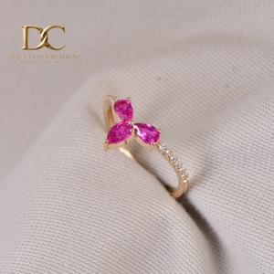 Bague en or massif 9 carats avec tourmaline rose cultivée en laboratoire et accent de diamant cultivé en laboratoire, bijoux fins pour femmes, fabricant - Product Image 2