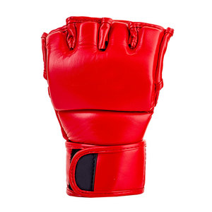 Gants de MMA en cuir rouge à demi-doigts avec fermeture Velcro pour adultes – Arts martiaux mixtes professionnels, grappling, entraînement - Product Image 1