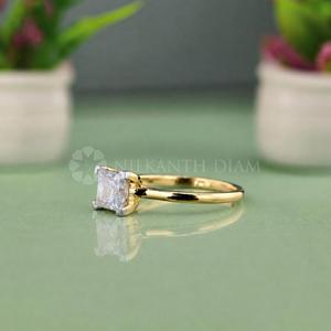 Princess Cut <b>Fine</b> Diamond Jewelry Lab Created Diamond <b>Ring</b> in Yellow Gold Diamond <b>Ring</b> for Wholesale Export from Indian Supplier - Product Image 2