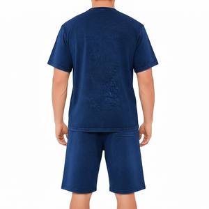 Conjunto Premium de Camiseta Oversize y Pantalones Cortos de Algodón 100% con Lavado Ácido Azul - Conjunto de Dos Piezas para Hombre, Estilo Vintage, Hombros Caídos, Tejido Pesado - Product Image 2